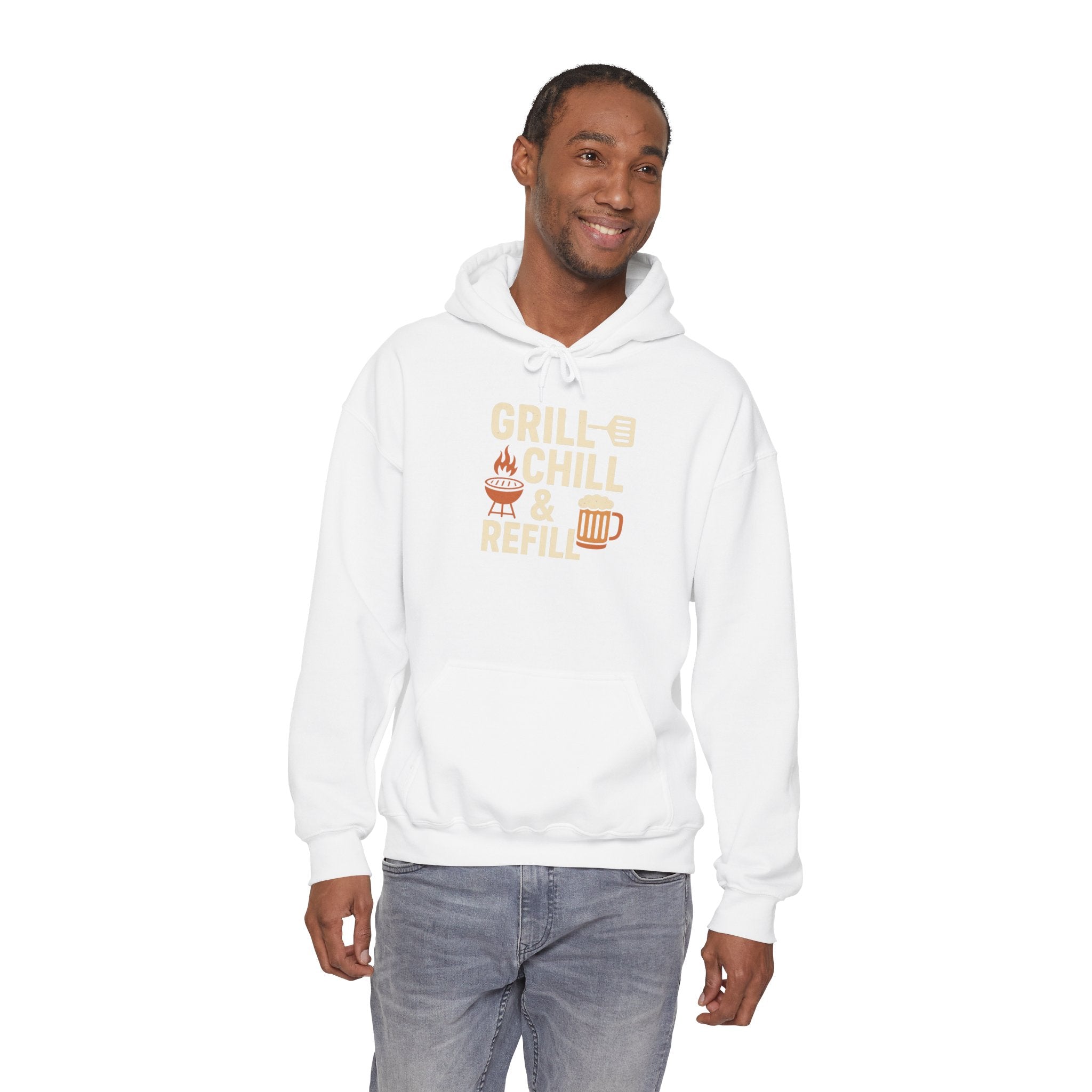 Grill Chill &amp; Refill Hoodie — Summer BBQ Pullover for Grill Lovers