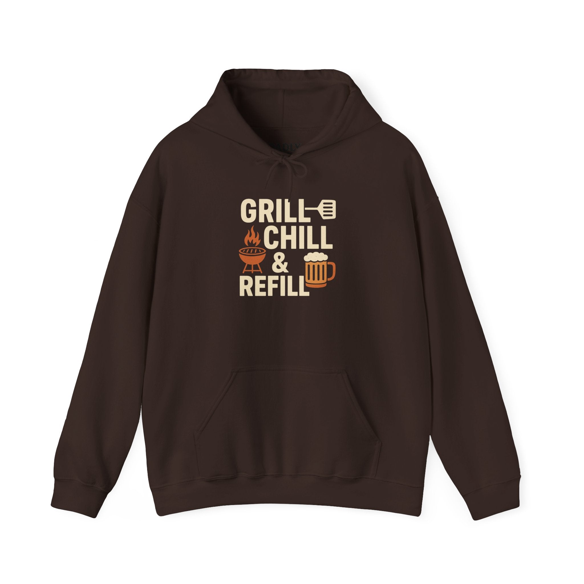 Grill Chill &amp; Refill Hoodie — Summer BBQ Pullover for Grill Lovers